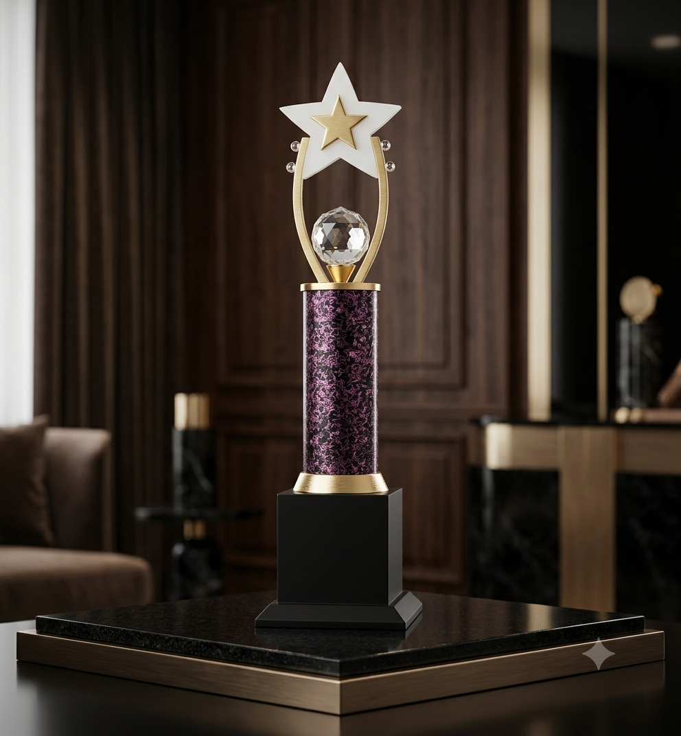 Purple Textured Pillar Crystal Star Trophy