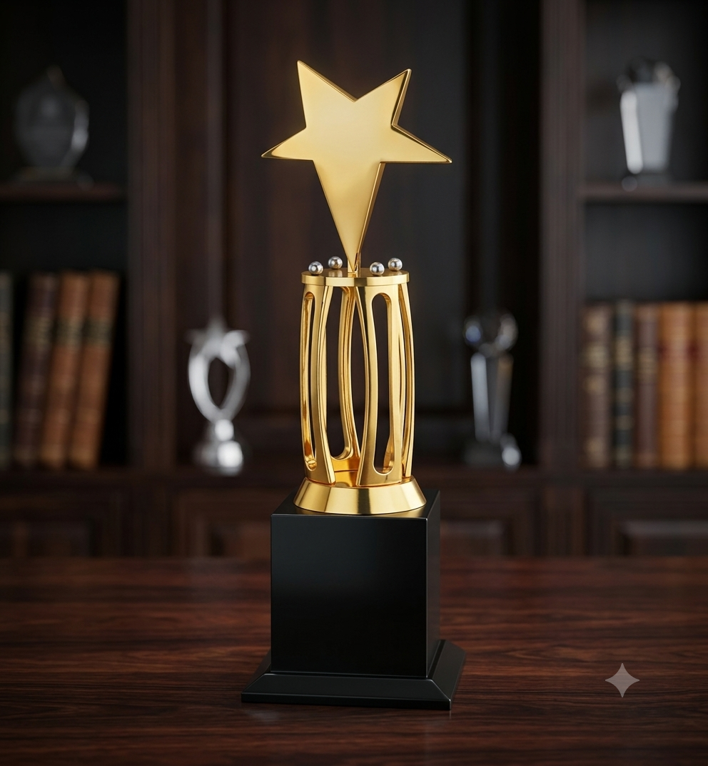 Golden Open-Cage Star Sports Trophy