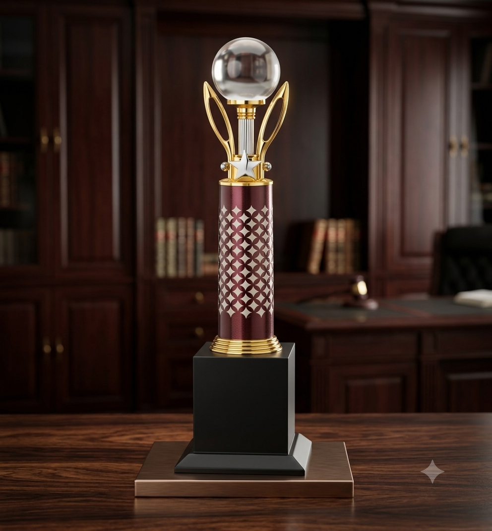 Crystal Globe Patterned Pillar Sports Trophy