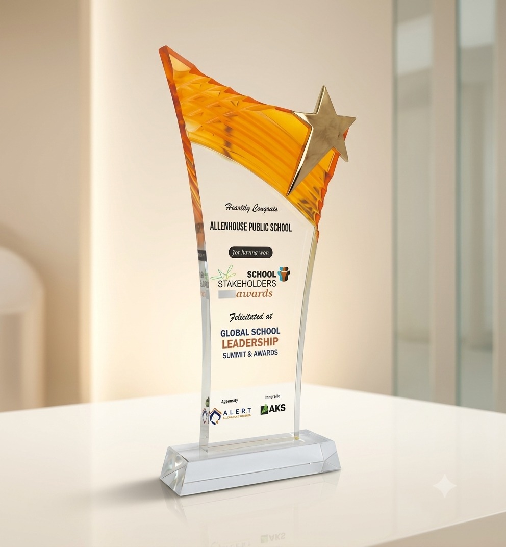 Amber Wing Gold Star Acrylic Trophy